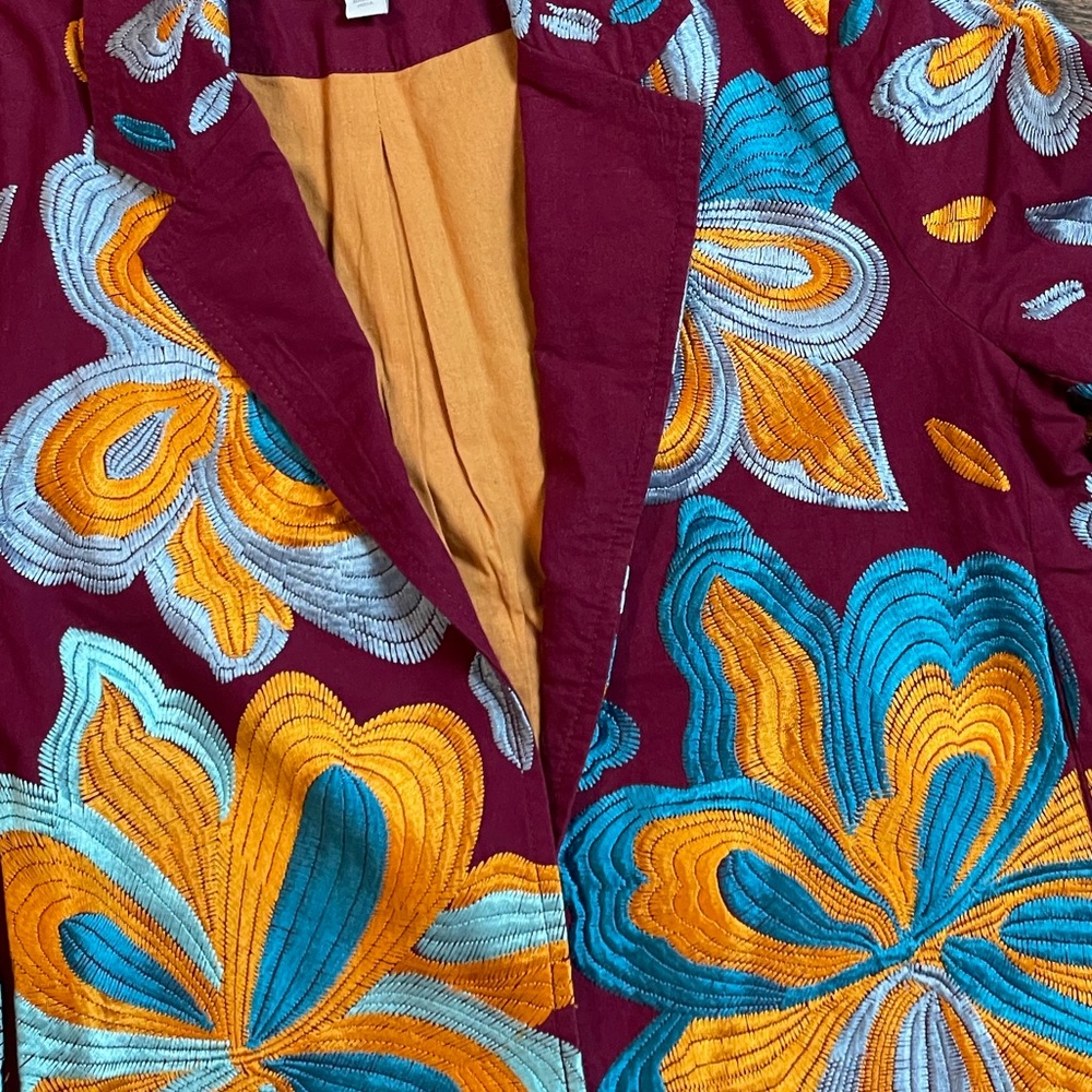 Anthropologie Woodstock Boho Cropped Embroidered Floral Blazer sz XS - Picture 8 of 11
